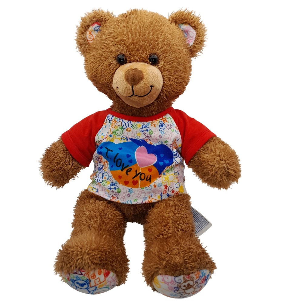 Build-A-Bear Workshop Brown Shaggy Teddy Bear I Love You Doodle Shirt 16 inch